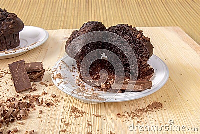 Chocolate Muffin Cut In Half, With Ingredients Stock Photo