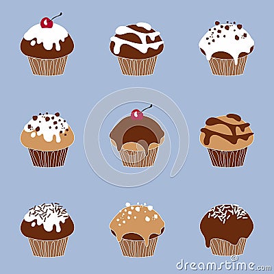 Chocolate Muffin lined set vector Vector Illustration