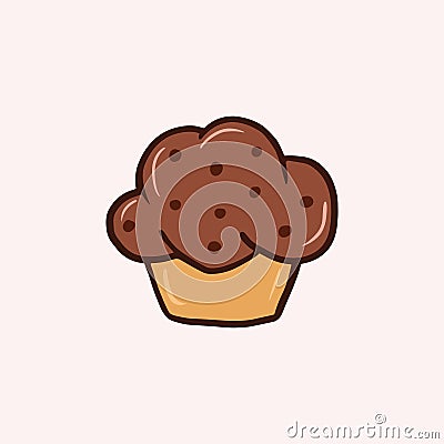 Chocolate muffin. Vector color sketch in cartoon style. Illustration of cupcake in doodle style Stock Photo