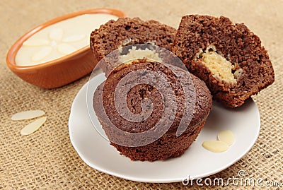 Chocolate muffin with white fudge Stock Photo