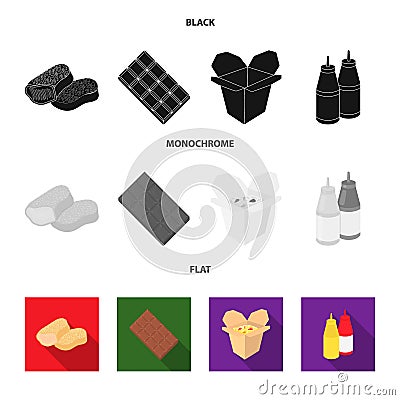 Chocolate, noodles, nuggets, sauce.Fast food set collection icons in black, flat, monochrome style vector symbol stock Vector Illustration