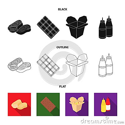 Chocolate, noodles, nuggets, sauce.Fast food set collection icons in black,flat,outline style vector symbol stock Vector Illustration