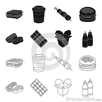 Chocolate, noodles, nuggets, sauce.Fast food set collection icons in black,outline style vector symbol stock Vector Illustration