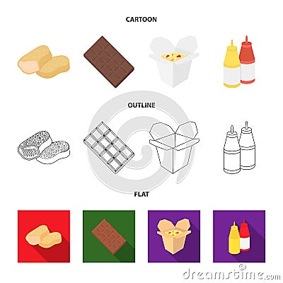 Chocolate, noodles, nuggets, sauce.Fast food set collection icons in cartoon,outline,flat style vector symbol stock Vector Illustration