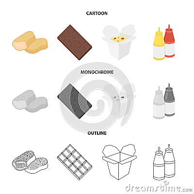 Chocolate, noodles, nuggets, sauce.Fast food set collection icons in cartoon,outline,monochrome style vector symbol Vector Illustration