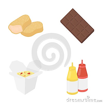 Chocolate, noodles, nuggets, sauce.Fast food set collection icons in cartoon style vector symbol stock illustration web. Vector Illustration