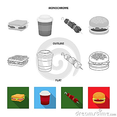 Chocolate, noodles, nuggets, sauce.Fast food set collection icons in flat,outline,monochrome style vector symbol stock Vector Illustration