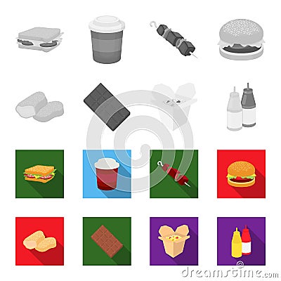 Chocolate, noodles, nuggets, sauce.Fast food set collection icons in monochrome,flat style vector symbol stock Vector Illustration