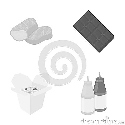 Chocolate, noodles, nuggets, sauce.Fast food set collection icons in monochrome style vector symbol stock illustration Vector Illustration