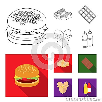 Chocolate, noodles, nuggets, sauce.Fast food set collection icons in outline,flat style vector symbol stock illustration Vector Illustration