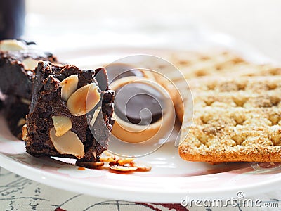 Chocolate nut brownie cake Stock Photo