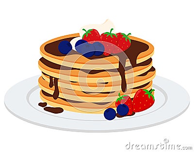 Chocolate Pancake PNG Cartoon Illustration with Blueberry and Strawberry Stock Photo