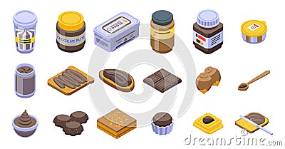 Chocolate paste icons set, isometric style Vector Illustration