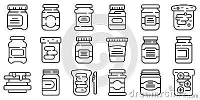 Chocolate paste icons set, outline style Vector Illustration