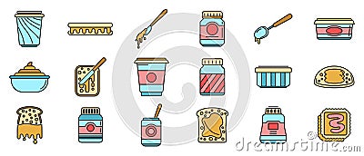 Chocolate paste icons set vector color line Vector Illustration