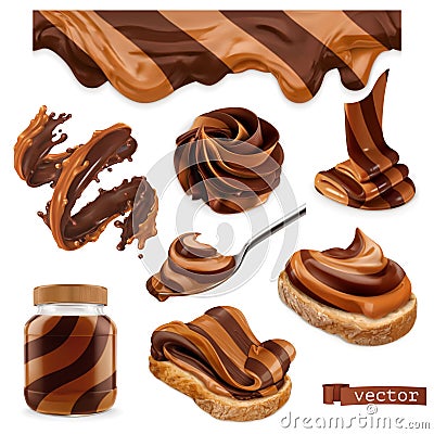 Chocolate and peanut butter. 3d vector realistic icon set Vector Illustration