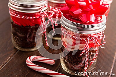 Chocolate Peppermint Cupcakes in a Jar Stock Photo