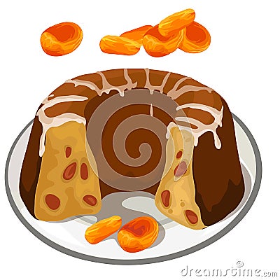 Chocolate pie with dried apricots. Vector desserts Vector Illustration