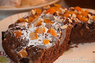 chocolate pie with dried fruits Stock Photo