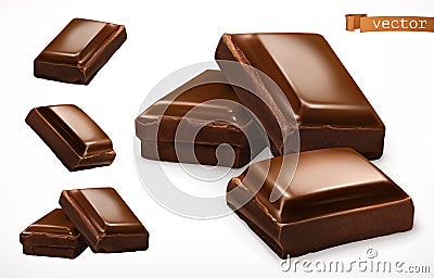 Chocolate pieces. 3d realistic vector icon Vector Illustration