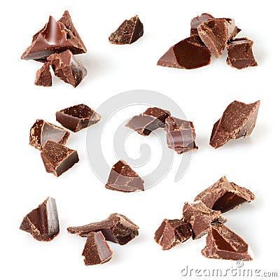 Chocolate pieces isolated on white. Collection Stock Photo