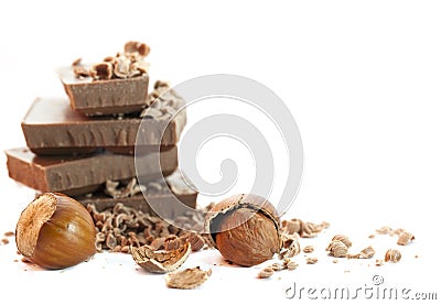 Chocolate pieces with nuts Stock Photo