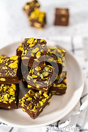 Chocolate pistachio fudge Stock Photo