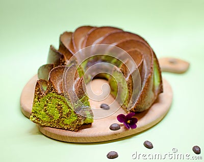 Chocolate pistachio marble cake Stock Photo