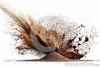 Chocolate powder splashed on a white background Stock Photo