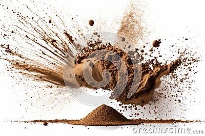 Chocolate powder splashed on a white background Stock Photo
