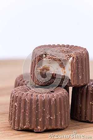Chocolate praline cookies on the wooden board Stock Photo