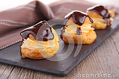 Chocolate profiterole Stock Photo