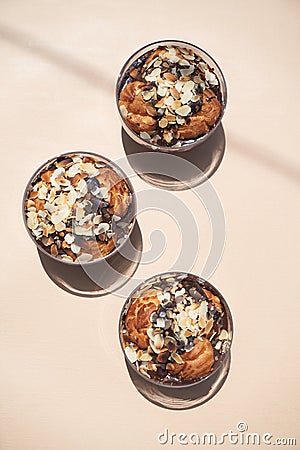 Chocolate profiterole dessert served on a glass Stock Photo