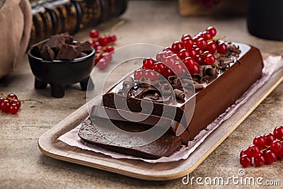 Chocolate Pudding Cake or Mousse Jiggly with gelatin and Amaretti Stock Photo