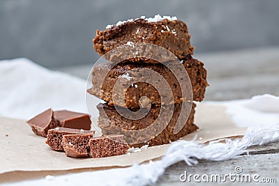 Chocolate pumpkin brownies with slices of chocolate Stock Photo