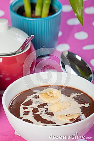 Hot champorado or sweet chocolate rice porridge Stock Photo