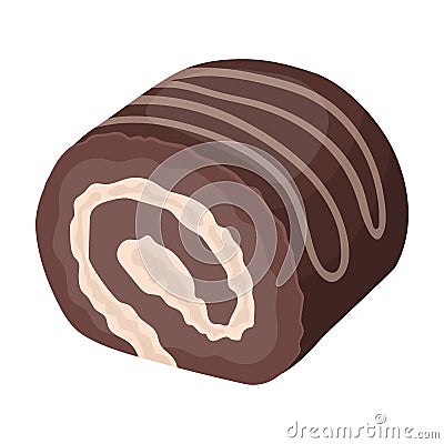 Chocolate roulade icon in cartoon style on white background. Chocolate desserts symbol stock vector Vector Illustration