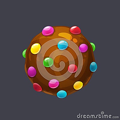 Chocolate round candy pops sprinkle. Candy bomb asset for game design. Vector Illustration