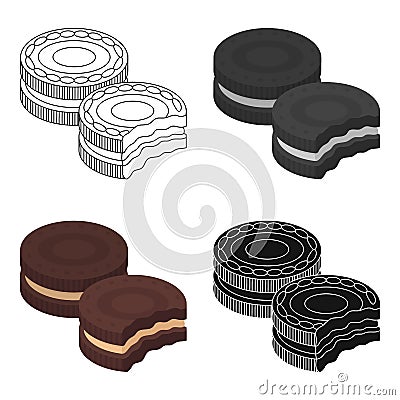 Chocolate sandwich cookies icon in cartoon style isolated on white background. Chocolate desserts symbol stock vector Vector Illustration