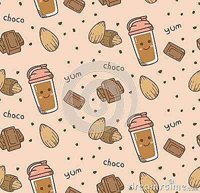 Chocolate seamless background in kawaii style vector Stock Photo
