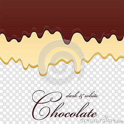 Chocolate seamless pattern. Drip dark milk chocolate isolated white transparent background. Sweet melting food. Dripping Vector Illustration