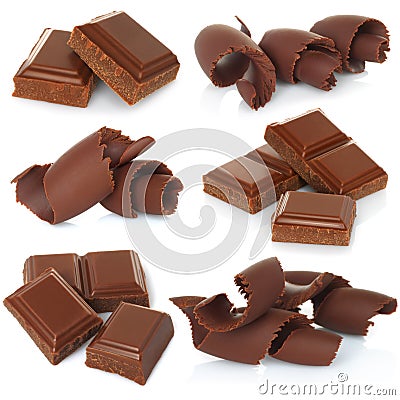 Chocolate shavings with blocks set Stock Photo