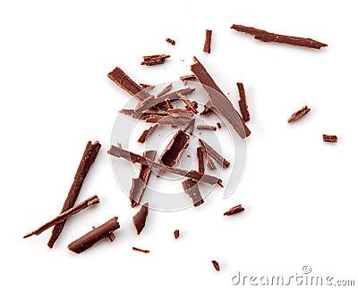 Chocolate shavings on white background Stock Photo