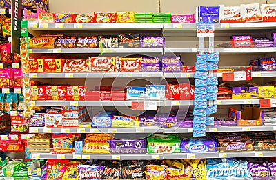 Chocolate on shelves branding Editorial Stock Photo