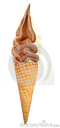 Chocolate soft ice cream in cone on white Stock Photo