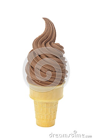 Chocolate Soft Serve Ice Cream in a Wafer Cone Stock Photo