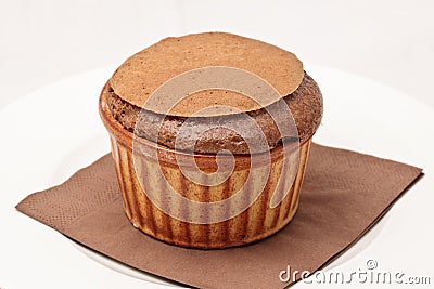 Chocolate souffle in ramekin Stock Photo