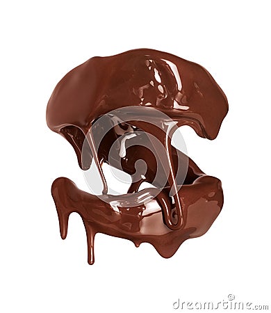 Chocolate spiral with dripping drops on a white background Stock Photo