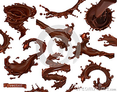 Chocolate splash. 3d vector set Vector Illustration