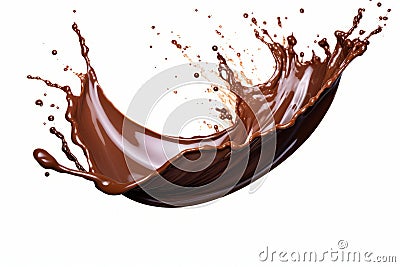 Chocolate splash is shown in this image, it appears to be liquid. Generative AI Stock Photo